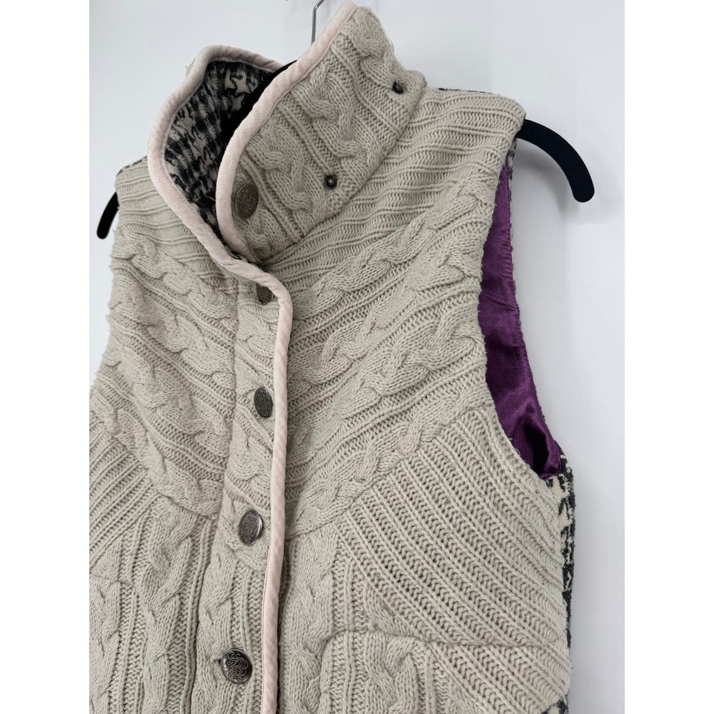 Jack by BB Dakota Cable Knit Houndstooth Vest Cream Black Purple Lining Large